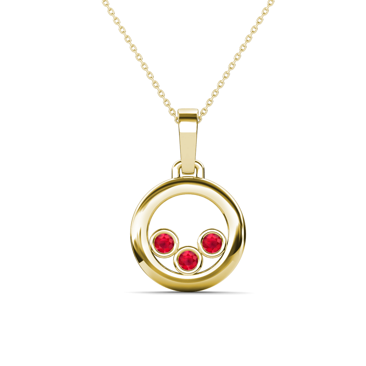 Oriya Ruby Open Circle Women Three Stone Pendant Necklace 
